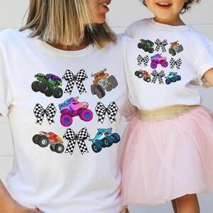Girls Monster Truck Shirt, Race Car Bows, Mama & Mini Matching Outfit